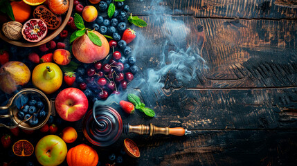 Hookah with berries and fruits. Selective focus. - obrazy, fototapety, plakaty