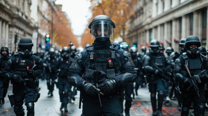 A group of riot police in full tactical gear - AI Generated Digital Art