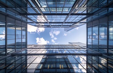 Modern Architecture: Abstract of skyscrapers with glass windows and steel building structures against the scenery blue sky background.