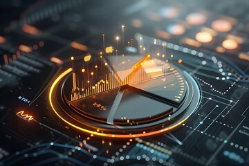 Big data analytics report. Infographic with graph and chart on abstract background. Distribution of data by business categories. Generative AI