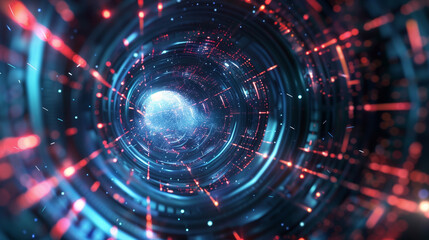 Fototapeta premium Blue and Red Sci-Fi Tunnel