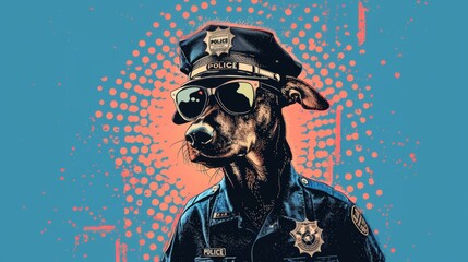 Vector illustration of police dog in uniform. Comic book.