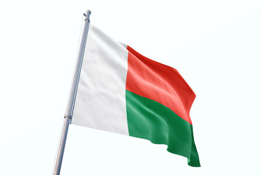 Waving flag of Madagascar in white background. Madagascar flag for independence day. The symbol of the state on wavy fabric.