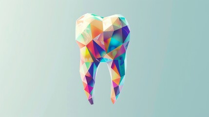 3D model of a single tooth made of colorful polygon - obrazy, fototapety, plakaty