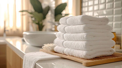 Clean soft white towels in the bathroom