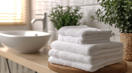 Fresh, plush white towels in the bathroom