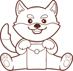 Obraz premium cartoon shiba inu dog is sitting holding envelope outline