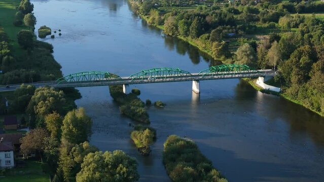 Beautiful Landscape Bridge River Lesko Aerial View Poland