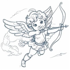 Fototapeta premium Cute Cupid angel with bow and arrow symbolizing love