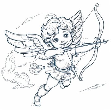 Cute Cupid angel with bow and arrow symbolizing love