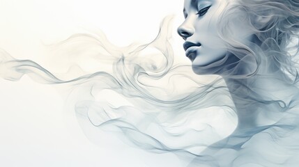 A young woman's face is revealed through a light haze, embodying the essence of beauty in this mesmerizing portrait.
