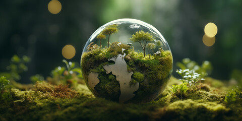 Green earth Globe. Back when the earth's primitive contents were full of green and no deserts. generative ai