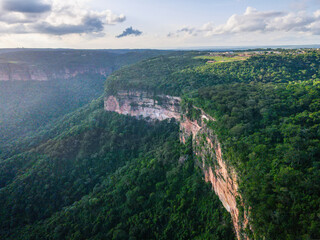 Fototapeta na wymiar Aerial landscape of Chapada dos Guimarães National Park during summer in Mato Grosso