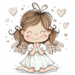 Cute cartoon character angel with wings. Nursary art.