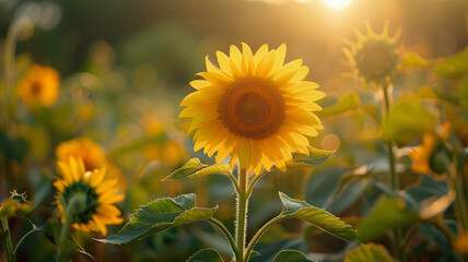 Sunflowers in sunset light.