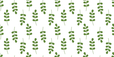 Minimalist Leafy seamless Pattern. Hand drawn leaves vector background. Elegant nature endless template. Simple Organic texture for fashion print, fabric or wallpaper