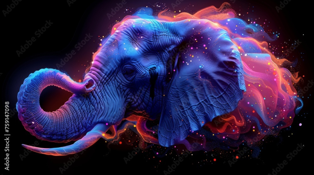 Poster an image of an elephant that is in the air with its trunk in the air and it's trunk in the air.