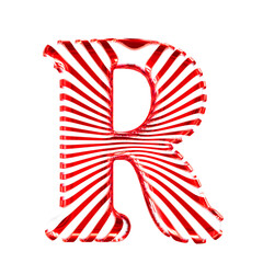 White symbol with red ultra thin horizontal straps. letter r