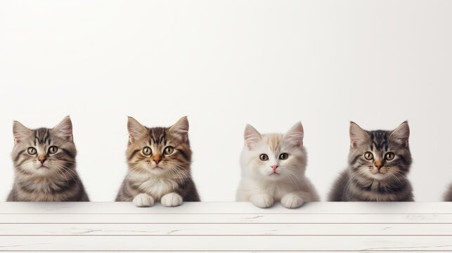 Adorable cats posing with copy space on white background, perfect for text or design