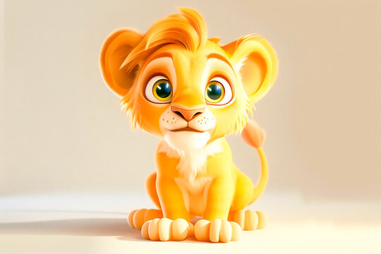 Cute adorable baby lion generative ai rendered in the style of children-friendly cartoon animation fantasy style