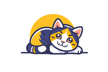 Cat vector calico kitten icon logo pet smiling breed circle symbol cartoon character doodle stamp design animal illustration isolated