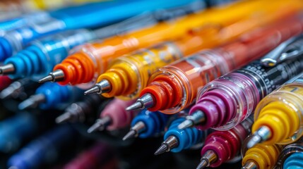 An office supplies retailer introducing a pen and marker recycling program, encouraging customers to bring in used items for recycling, complemented by educational outreach on reducing office waste  - obrazy, fototapety, plakaty