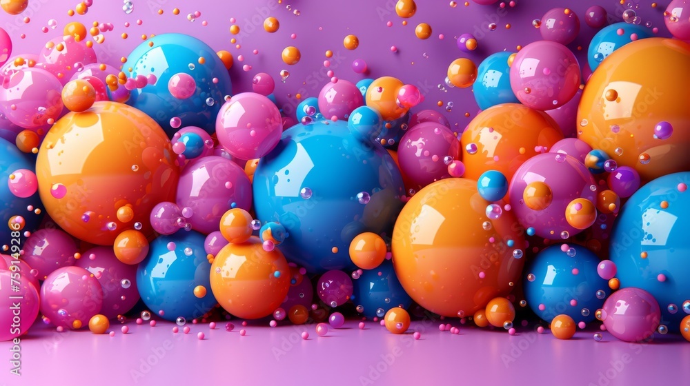 Poster a bunch of balloons that are next to each other with confetti on the bottom of the balloons and on t