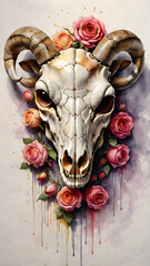 Festive bull or goat skull art with colorful flowers makes a unique Christmas decoration