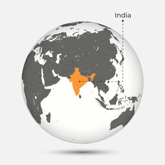 Map of India with Position on the Globe