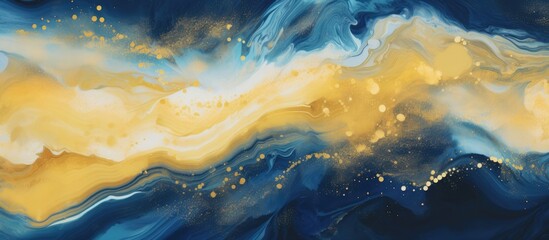 Abstract Blue and Gold Marbling Background - obrazy, fototapety, plakaty