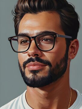 Digital painting of a handsome man with glasses. Generative AI
