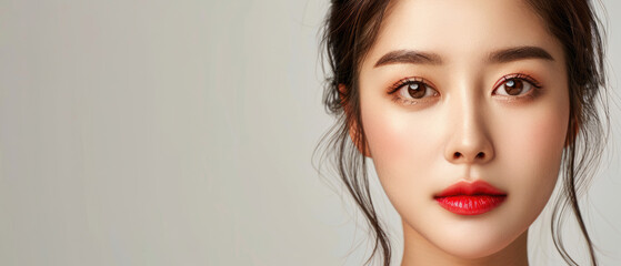 Young Asian woman with perfect skin, cosmetology, skin care, plastic surgery concept. Horizontal banner