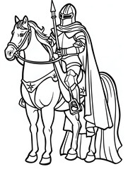 Fototapeta na wymiar monochrome image of knight on horseback for coloring. activities for children, coloring pages