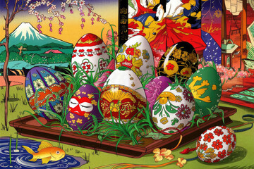 Group of Easter eggs displayed after a successful egg hunt