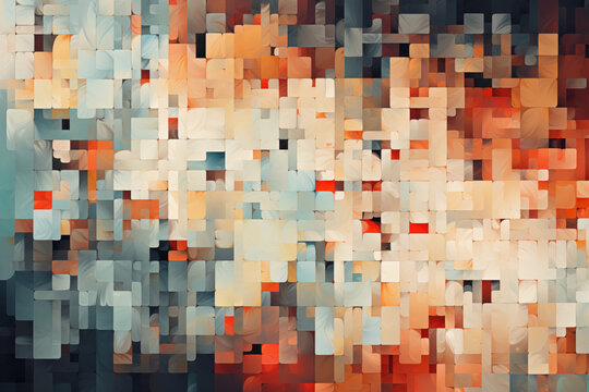A colorful abstract painting with a lot of squares and triangles