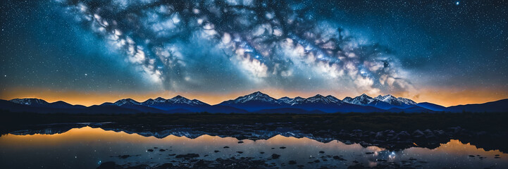 Marvel of a starry night sky in a remote location, with a silhouette of a distant mountain - 759152222