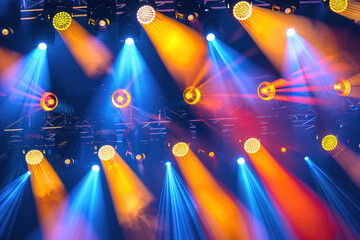 Stage yellow and red spotlights on blue background