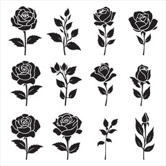 A black silhouette Rose flower set
