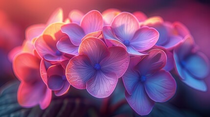 a bunch of pink flowers sitting on top of a lush green leafy plant in the middle of a blurry photo. - obrazy, fototapety, plakaty
