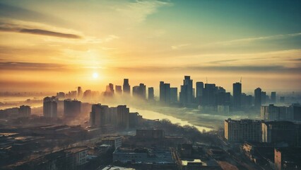A time-lapse of a sunrise over a polluted city skyline