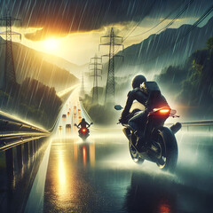 A biker in the rain