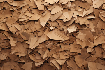A pile of brown paper with many pieces scattered around