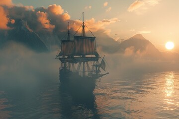 Write about a ship anchored by tradition in a sea of drifting ideals.3D illustrate