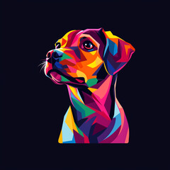An attractive colorful dog on a black background, in the style of bold and colorful graphic design сreated with Generative Ai