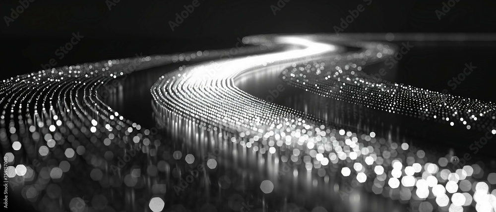 Aufkleber silver digital road illuminated by vibrant matrix of binary code. digital winding road isolated on b