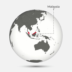 Map of Malaysia with Position on the Globe