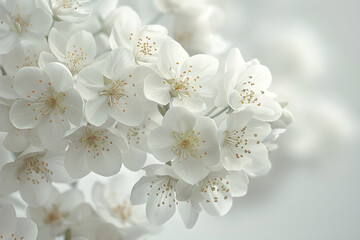 White flowers of a tree in full bloom, representing the beauty and purity of nature. Suitable for nature-themed designs and concepts.