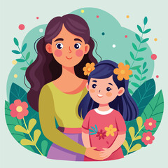 Happy mothers day mom and child affection greeting design