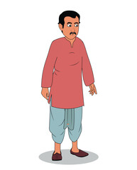 Indian Village man standing cartoon character design vector illustration