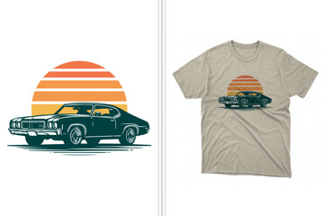 classic vintage car sunset retro t-shirt design and artwork, vintage t-shirt template